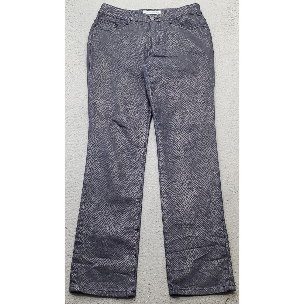 Chico's Platinum Denim Jeans Women 6 Multi Snakeskin Print Straight-Leg 5-Pocket